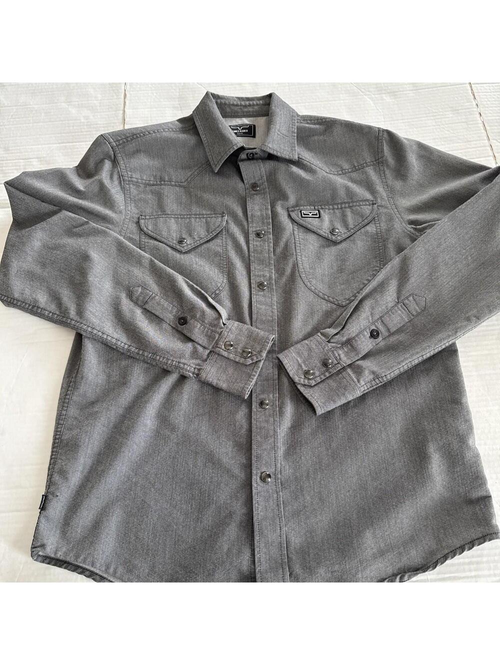 KIMES RANCH - Gray Long Sleeve Snap Button Western Shirt w/ Pockets - Mens Small